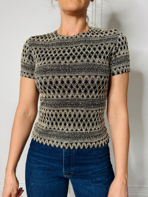 90s Jaipur Black Cream Textured Top Size M