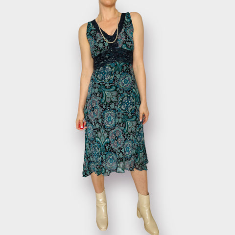 90s Dressbarn Teal Aqua Floral Dress