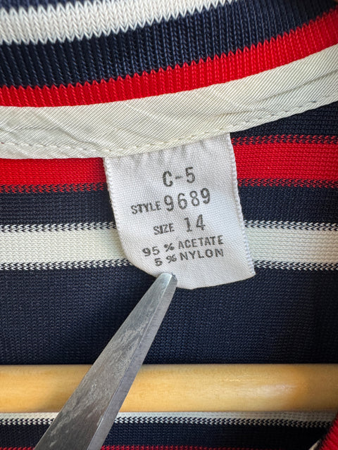 70s Red Cream Navy Striped Dress