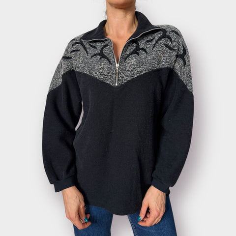 90s Adolfo Quarter Zip Black Knit Top Size L