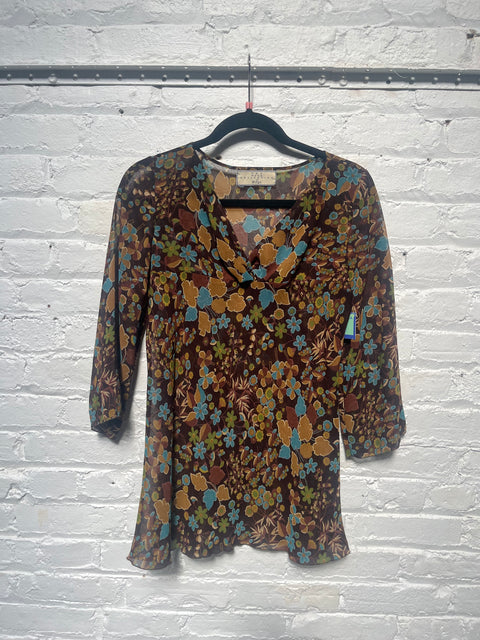Y2K The Mood Collection Brown Floral Boho Top Size M