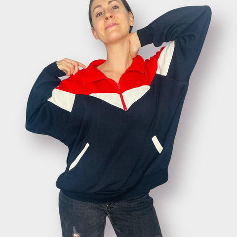 80s Mister Noah Plus Black Red White Colorblock Sweatshirt