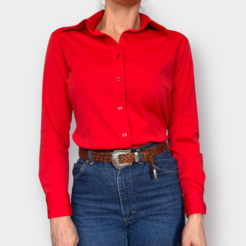 70s red polyester long sleeve blouse Size S/M