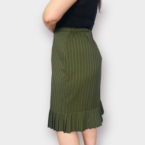 Y2K Olive Pinstripe Pleat Ruffle Skirt