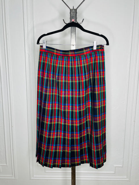 90s Multicolor Plaid Wool Skirt Size M