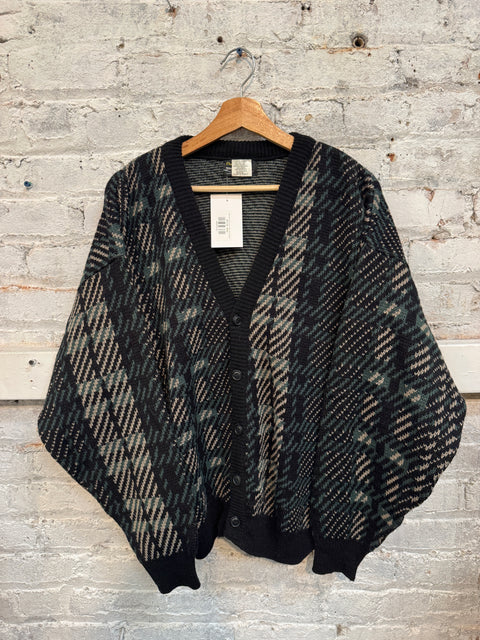 80s Pacific Winds Black Green Tan Cardigan Size L