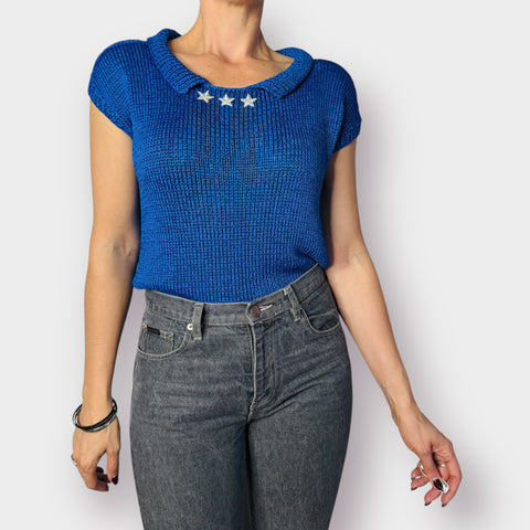 90s Blue Star Sweater Top Size M