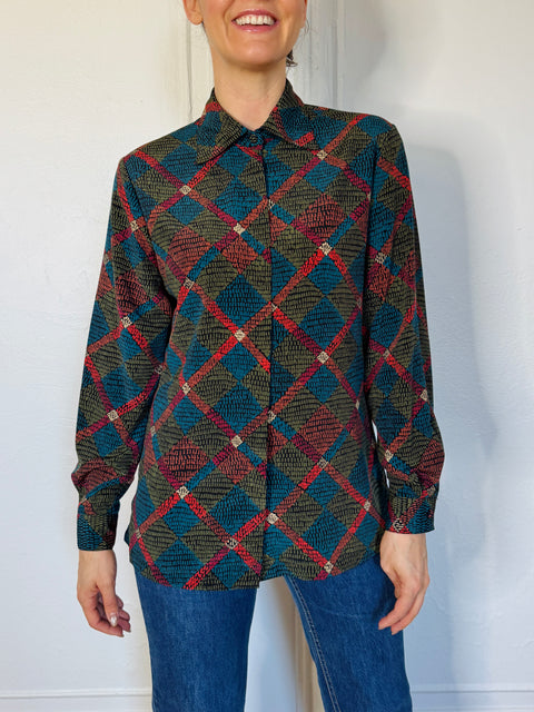 90s Tess Diamond Pattern Blouse Size M