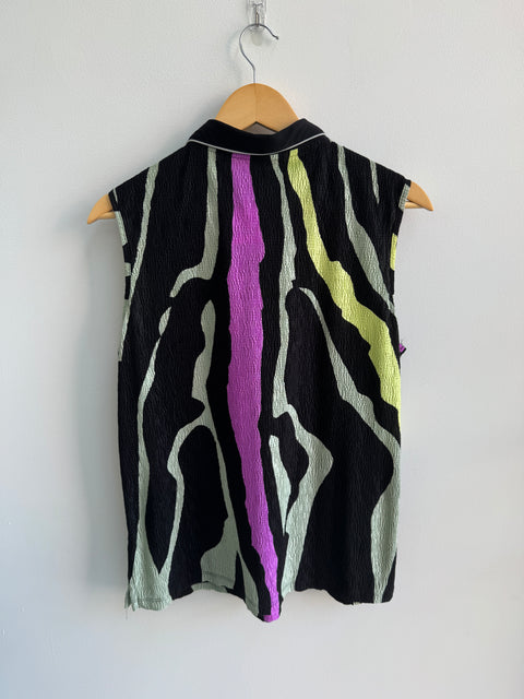 00s Jamie sadock black purple printed tank with zip Size L