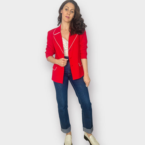 90s Rafaella Red Fitted Blazer with White Piping