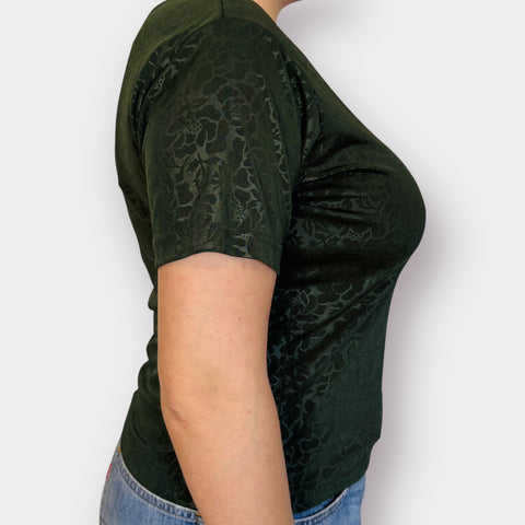 90s Complex Plus Green Floral Stretch Top Size 1X