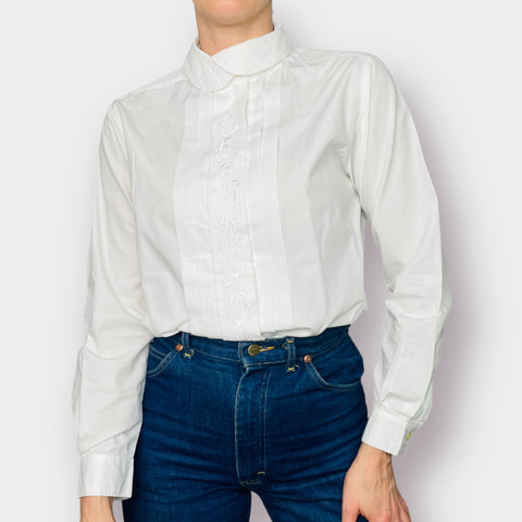 90s Charter Club White Pleated Button Front Shirt