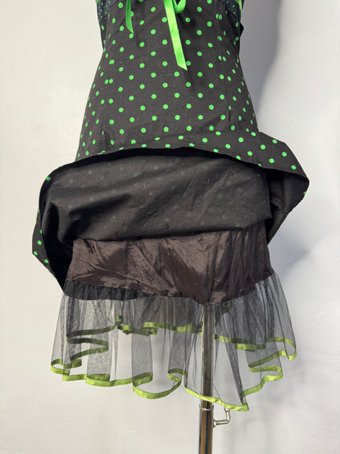 90s Pulse Black Lime Polka Dot Dress Size S
