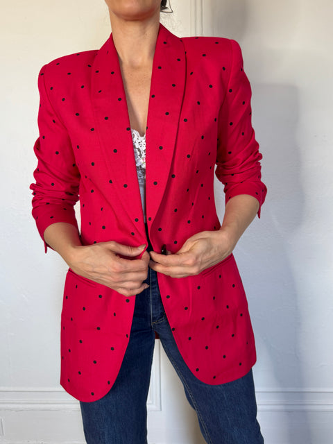 90s Lord & Taylor Pink Polka Dot Blazer size S