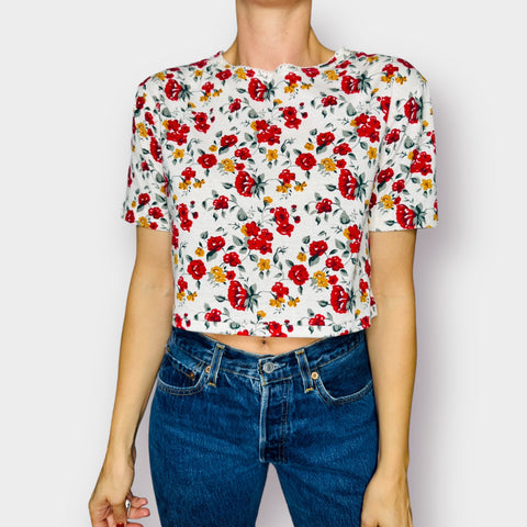 90s red and yellow floral tee