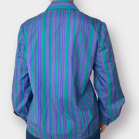 70s Purple and Teal Striped Blouse