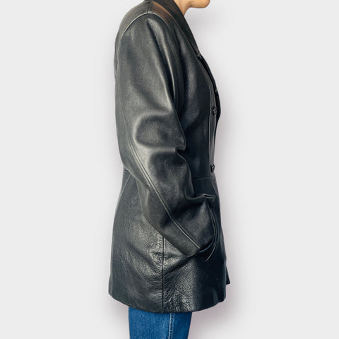 90s Luciano Black Leather Pea Coat