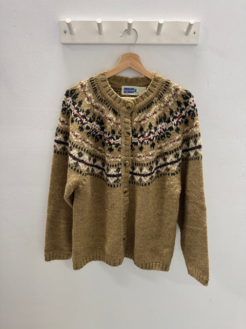 90s Spin 2 Nordic Tan Button Front Cardigan Size M
