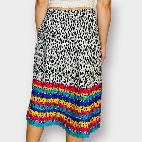 80s Speckled Print Pleated Midi Skirt with multicolor hem