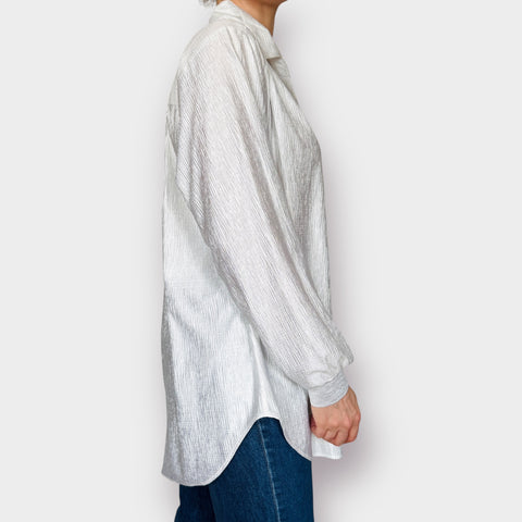 90s Joanna White Crepe Blouse Size XL