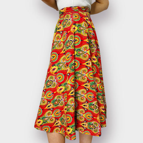 70s Julie McDonald Red Yellow Navy Circle Skirt