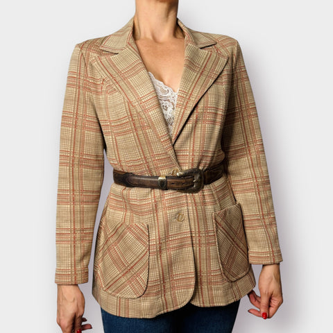 70s Devon Tan Orange Plaid Blazer Size L