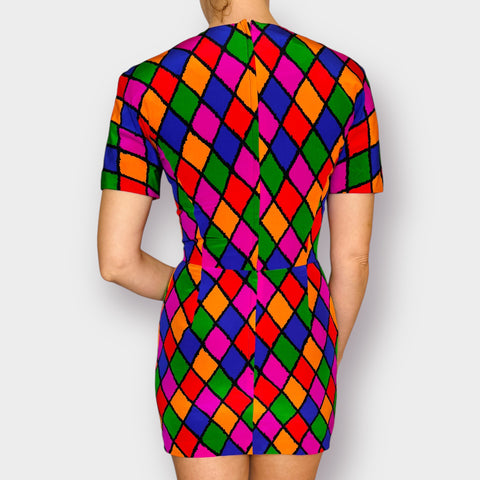 80s Scaasi Diamond Print Mini Dress