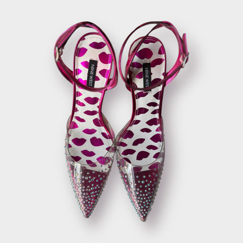00s Nine West Pink Clear Bedazzled Heels Size 9.5