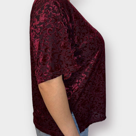 Y2K Bentley Maroon Velvet Burnout Top Size 2X