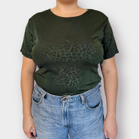 90s Complex Plus Green Floral Stretch Top Size 1X