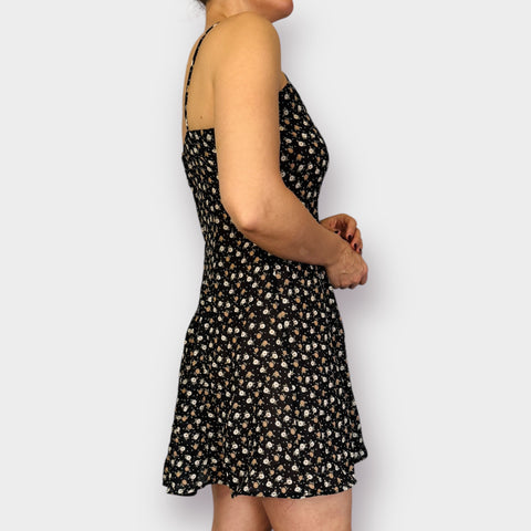 90s Sense Black Tan Floral Dress Size M