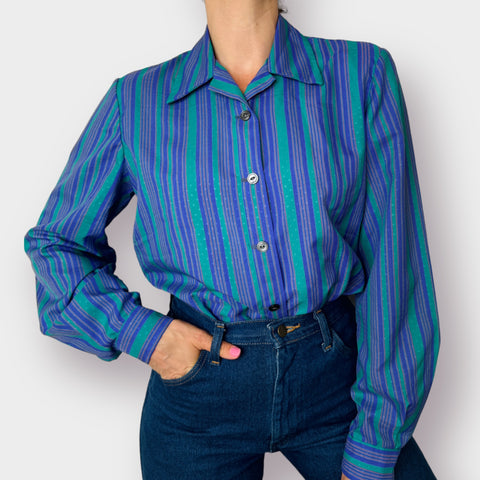 70s Purple and Teal Striped Blouse