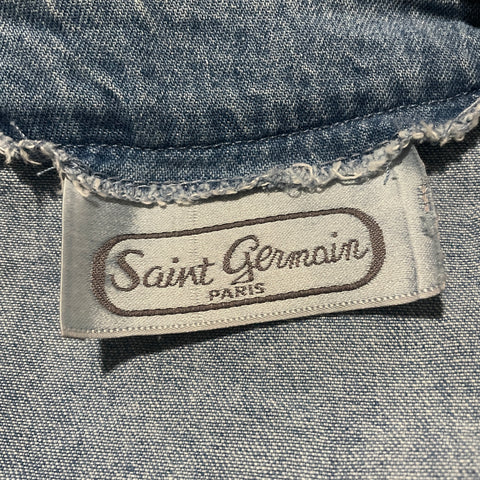 80s Saint Germain Paris Chambray Denim Jeweled and Embroidered Jacket