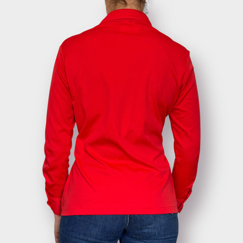 70s red polyester long sleeve blouse Size S/M