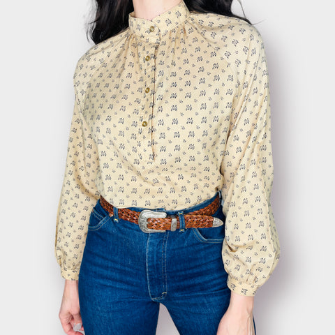 70s Jack Winter Tan Blouse with Print