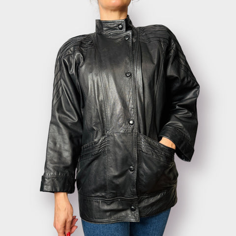 80s Avanti Black Leather Coat Size M