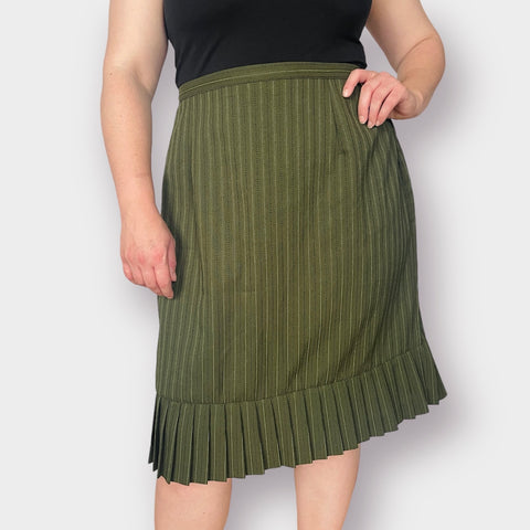 Y2K Olive Pinstripe Pleat Ruffle Skirt
