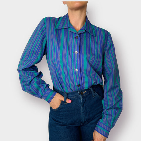 70s Purple and Teal Striped Blouse