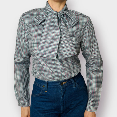 70s The Branch Plaid blouse with pussy bow