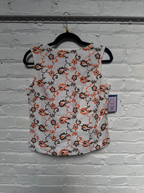 70s Loubella California Orange Brown Embroidered Top Size S