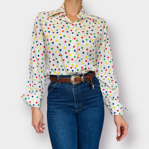 80s Contessa Monique rainbow polka dot blouse Size M