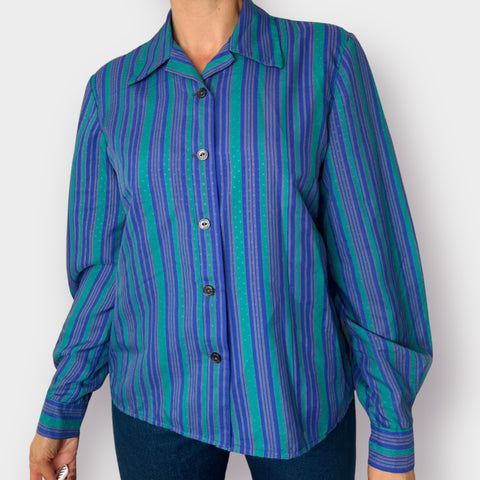 70s Purple and Teal Striped Blouse