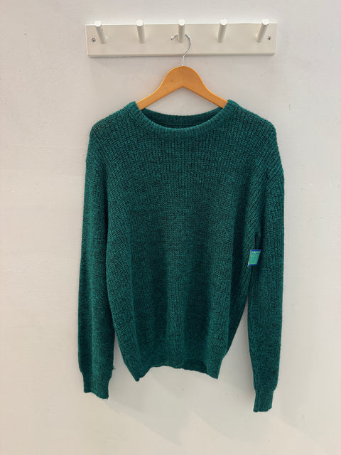 80s Teal Black Crewneck Sweater Size L