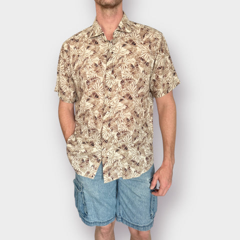 Peter Millar Tan Leaf Linen Shirt Size XL