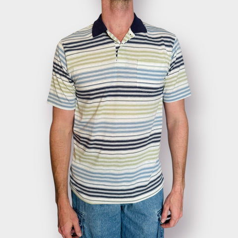 90s Navy Green Striped Polo Size L