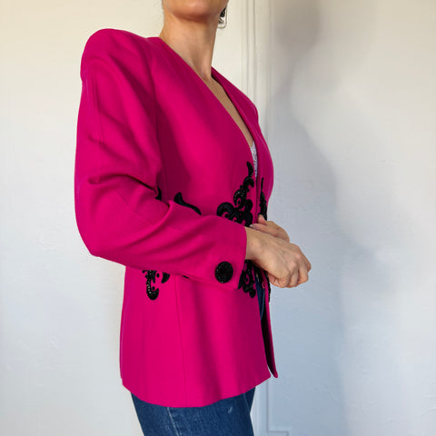90s Lillie Rubin Pink Blazer with Black embellishment Size M