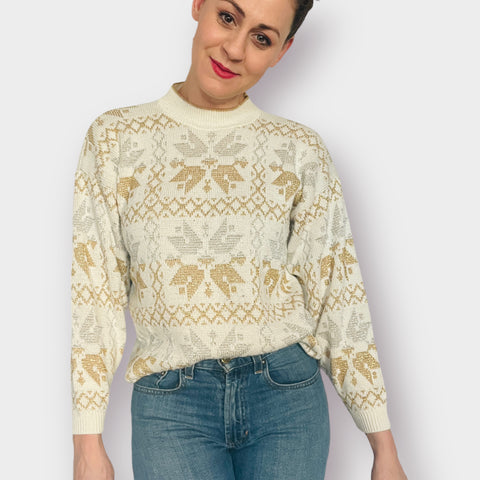 80s Rose Gold and Silver Snowflake Sweater