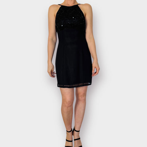 90s De-Laru Black Party Dress with Sequin Top Size M