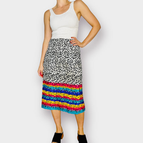 80s Speckled Print Pleated Midi Skirt with multicolor hem