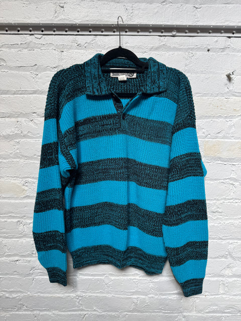 80s Ironwood Teal Black Sweater Size L